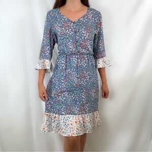 Vintage 80s Jody California blue periwinkle floral ruffle dress medium cottage